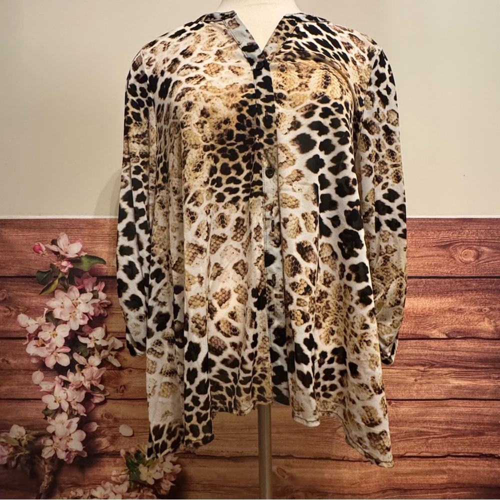 Style & Co Animal Print Top Medium NWT Tie Sleeve Blouse Jungle Fever Macy’s